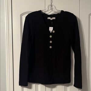 LOFT Black Long Sleeve Buttoned Top